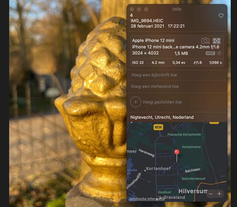 Gegevens over een foto in Apple Photo (exif)