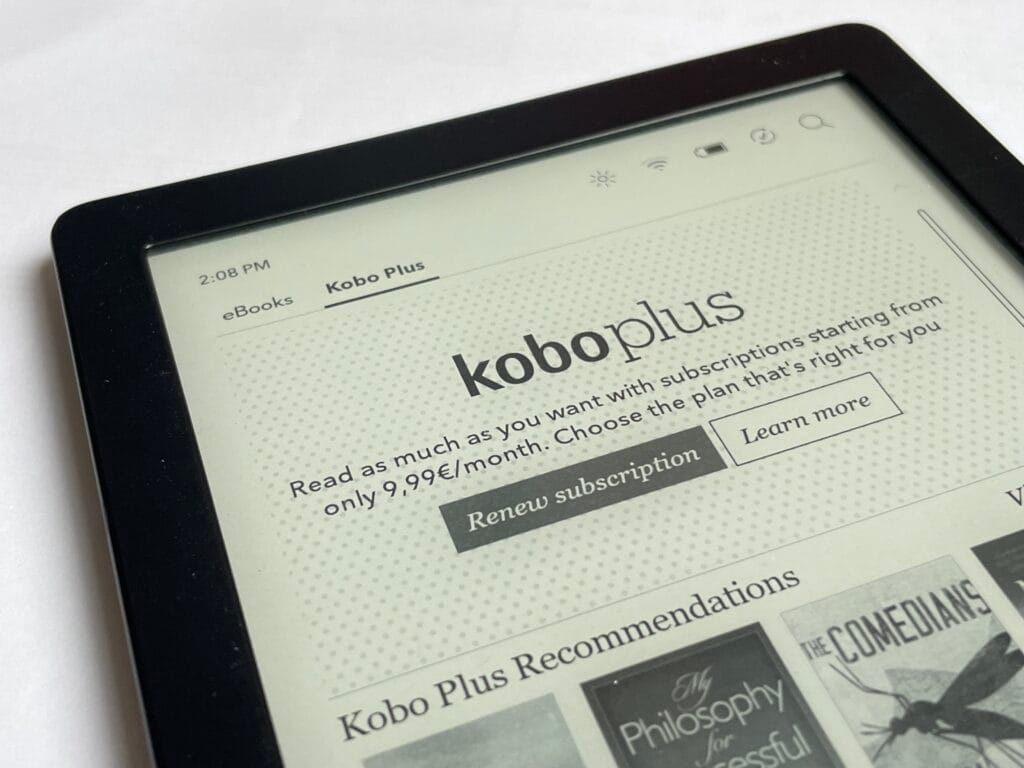 E-reader die Kobo Plus laat zien.